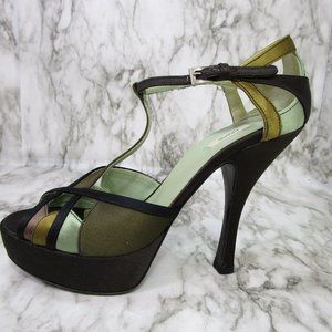 Prada Platform Heels US 7 / EU 37.5, Green and Brown tones